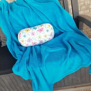 Teal Blue Throw BLANKET (58x 50) Soft Bedding W/ Butterfly Pillow (14x6)